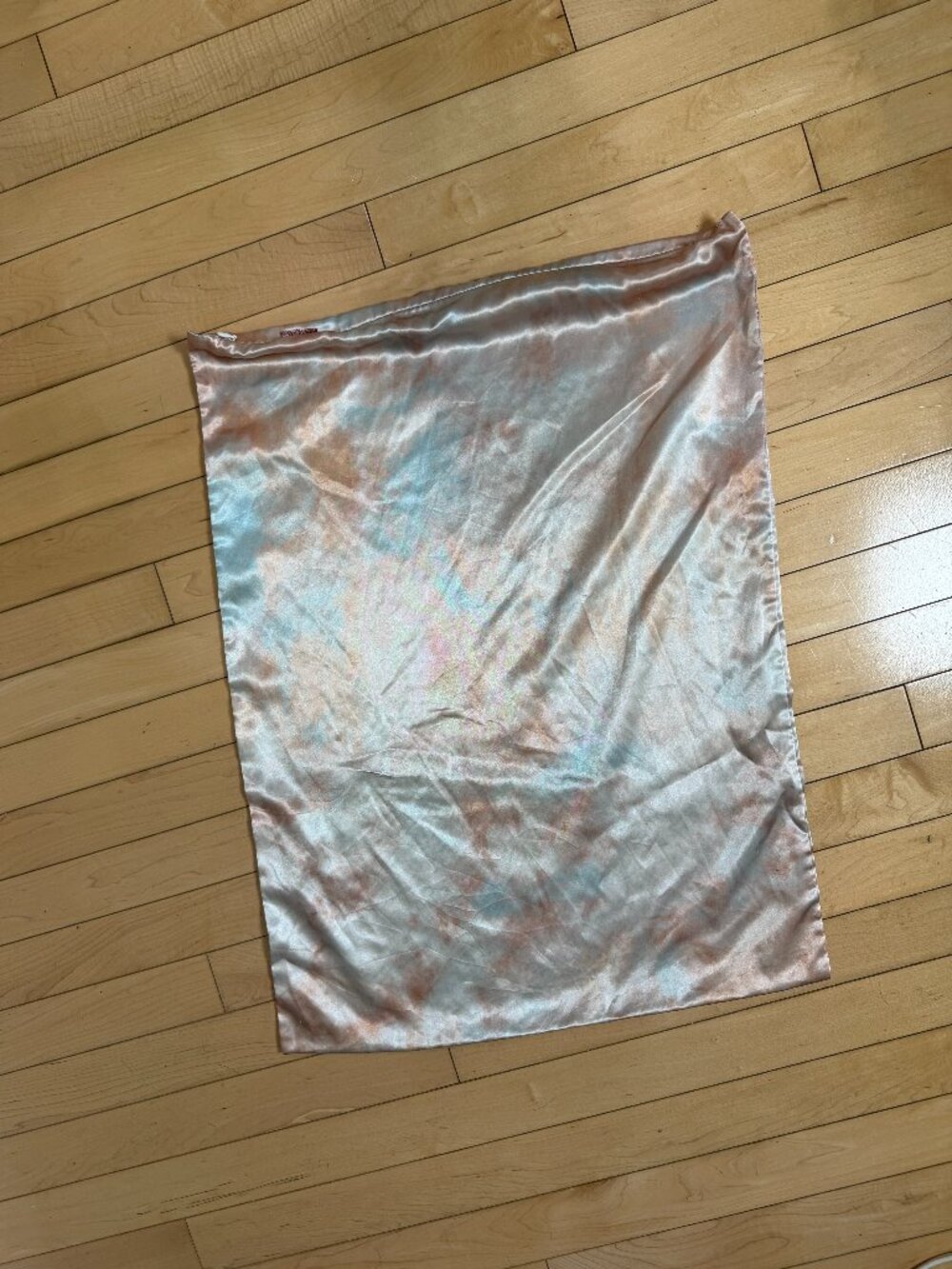 Kitsch Satin Pillowcase in sunset tie-dye peaches and blues Standard Pillow Size